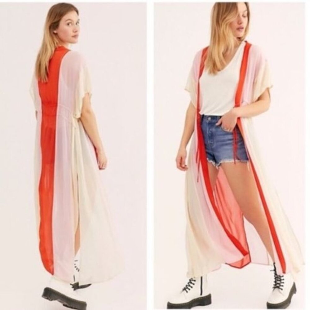 NFC X Free People Womens Sheer Chiffon Rainbow Long Kaftan Kimono Robe One Size